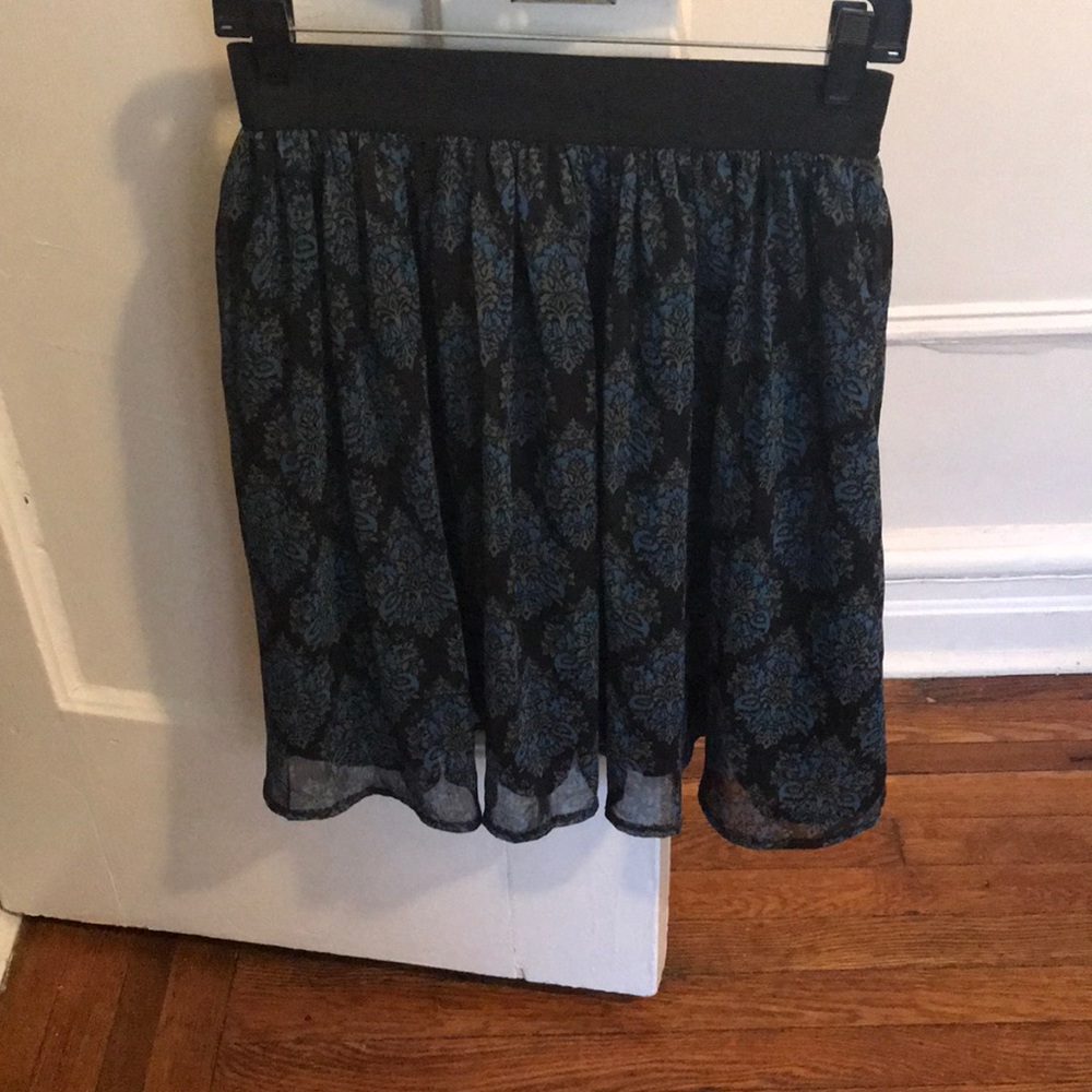 Blue, green, black floral skirt